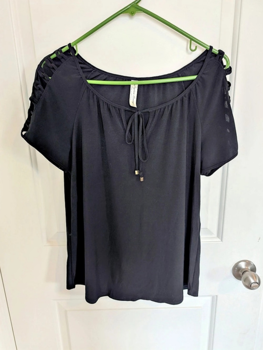 Black Looped/Cutout Sleeve Blouse Like New